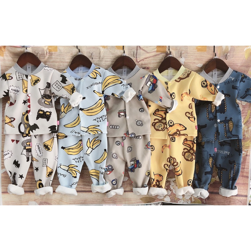 Bộ nỉ lót Bông Cài Khuy giữa cho bé trai và bé gái 3-15kg