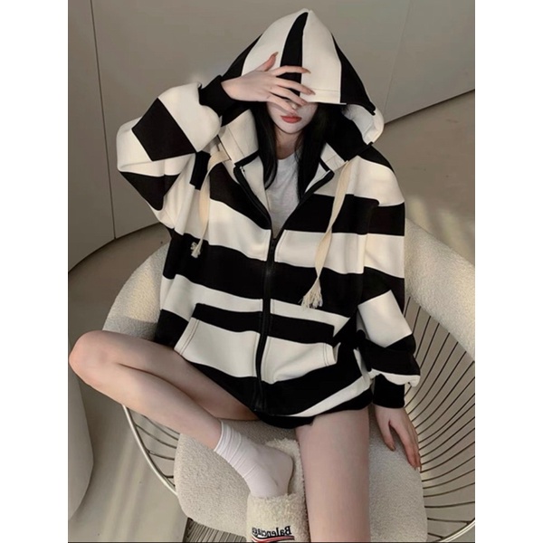 Áo khoác cotton [CÓ ẢNH THẬT] form rộng, Áo khoác nữ form rộng hàn quốc Sọc to