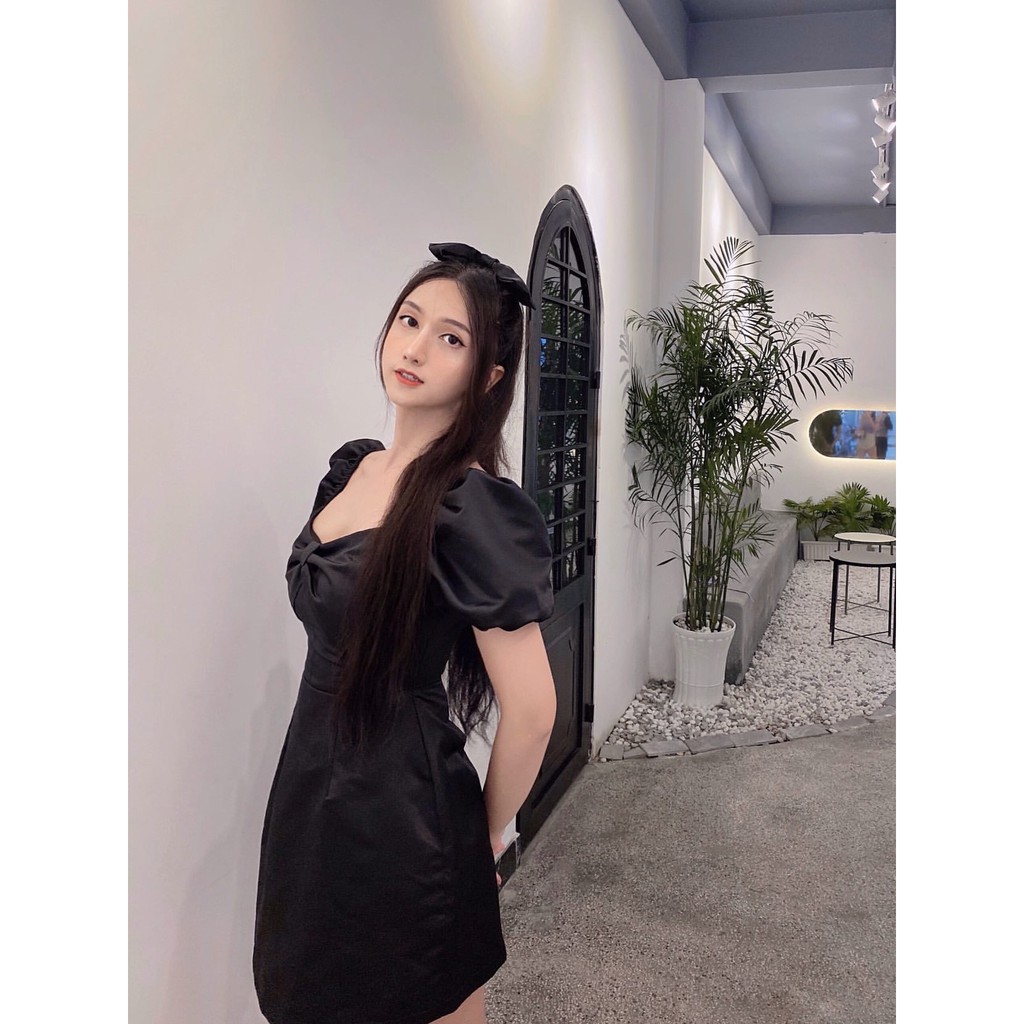 [Mã FAMALLT5 giảm 15% đơn 150k] Váy 1 nơ đen tingoan MARLENA DRESS/BL