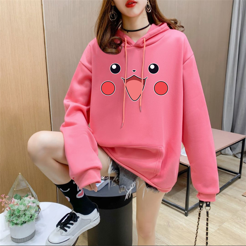 Áo Khoác Thể Thao Bằng Cotton Dày Dáng Rộng In Hình Pikachu Dễ Thương Cho Cặp Đôi