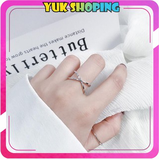 ✧Yukshoping✧ Nhẫn Chéo Ba Chiều Bằng Thép Không Gỉ Thời Trang Hàn Quốc Dành Cho Nữ A034