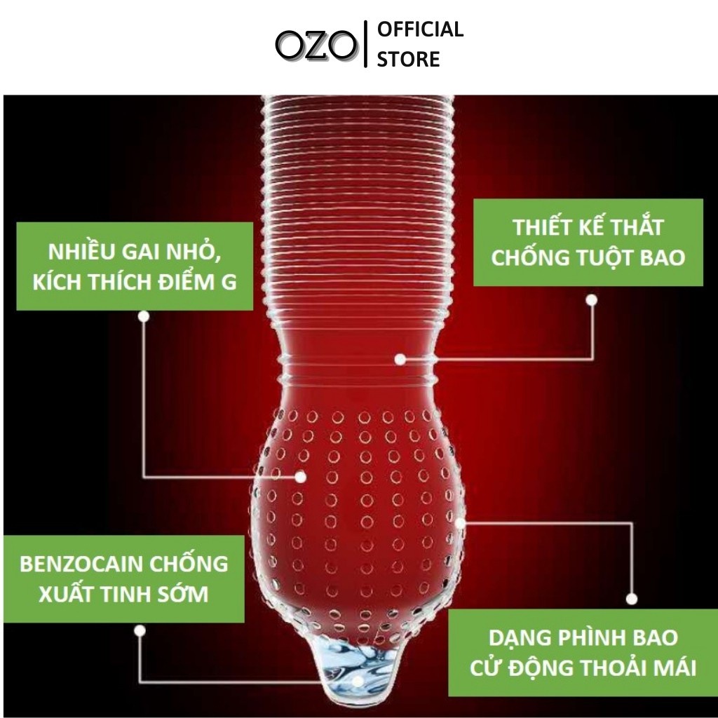 Bao cao su OZO 0.01 India Gamma Formula gân gai, nhiều gel, kéo dài thời gian quan hệ - Hộp 10 bcs-olo store