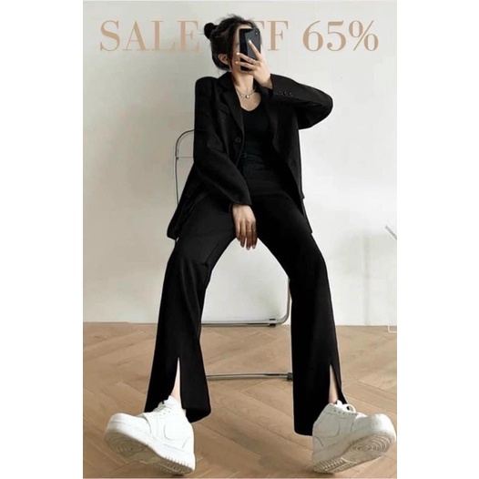 Quần vải ống loe xẻ gấu tôn dáng hàng đẹp