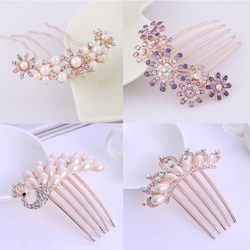 Cài tóc họa tiết hình hoa đính đá thời trang