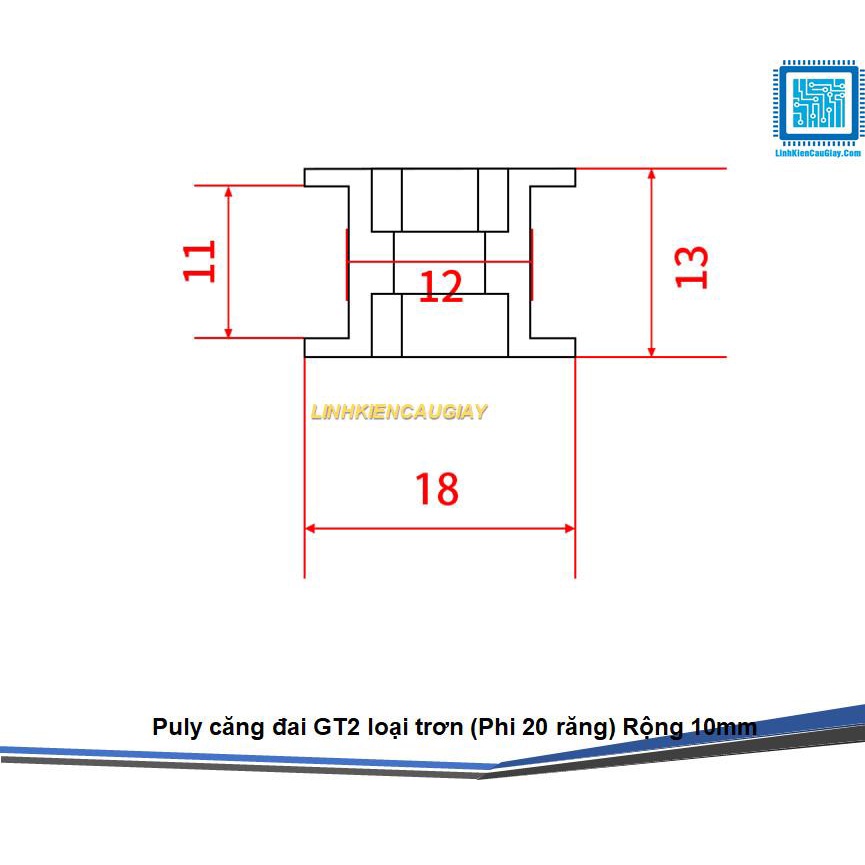 Puly căng đai GT2 loại trơn (Phi 20 răng) Rộng 10mm Trục 5mm