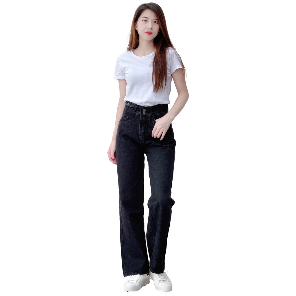 Quần jeans nữ dài 2 cúc, ống suông có túi trẻ trung 4YOUNG QJ3