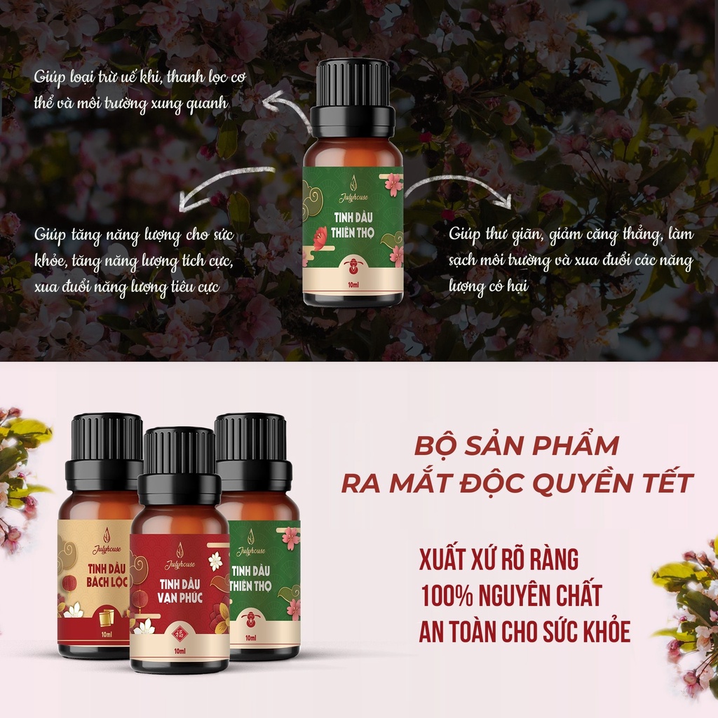 [Mã LIFEM1 giảm 50k đơn 99k] Tinh dầu Thiên Thọ 10ml JULYHOUSE hương vị Tết kết hợp tinh dầu Nhũ Hương, Chanh và Đỗ Tùng