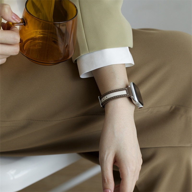 Dây Đeo Vải canvas + Da Cho Đồng Hồ Thông Minh Apple Watch 41mm 45mm 38mm 40mm 42mm 44mm iwatch 7 6 se 5 4 3