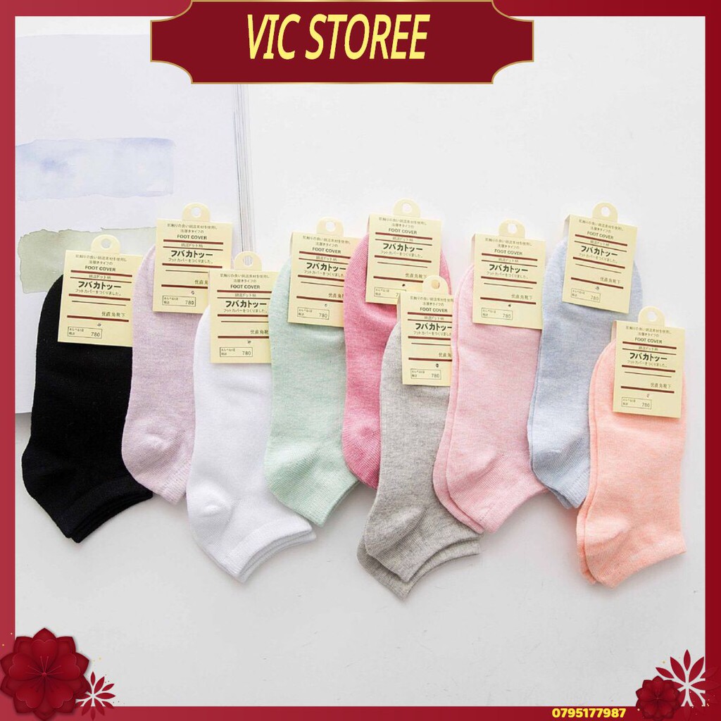 Vớ Nữ   FRESHIP Tất Vớ Nữ  Cotton Trơn Cổ Ngắn, Cổ Thấp Màu Pastel Siêu Mềm Mại (10 Màu)