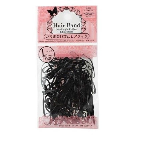 Daiso Thun Buộc Tóc Không Rối (100 Cái) No-Tangle Rubber Hair Band L Size Black 100P