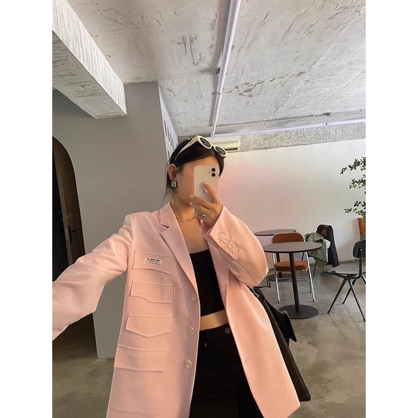 Áo khoác blazer nữ Hàn Quốc BORA SHOP màu hồng phấn 3 túi giả order