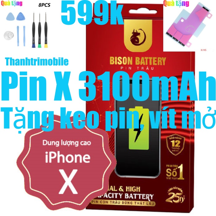 Pin iP X Bison dung lượng cao 3100mAh