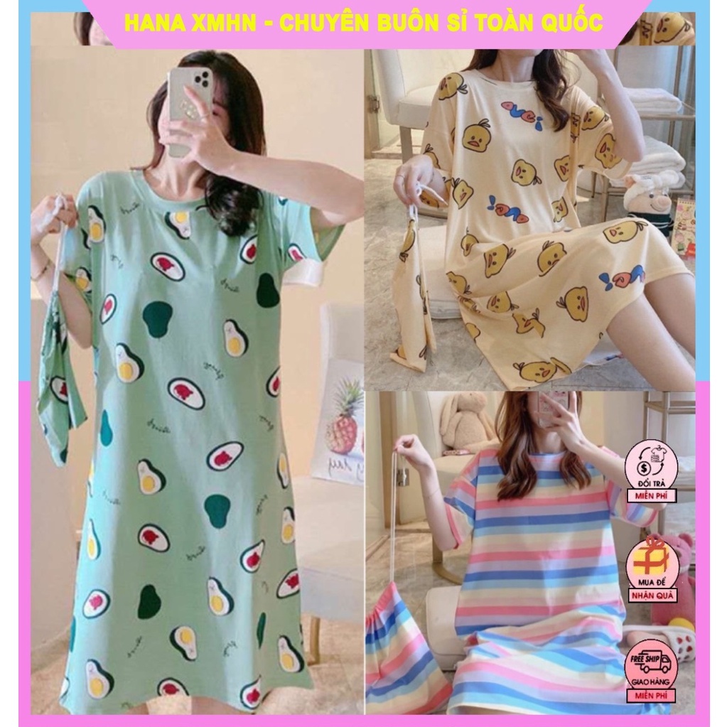 [BỘ ĐỒ NGỦ] VÁY NGỦ COTTON, VÁY ĐẦM MẶC NHÀ HÀNG QUẢNG CHÂU TẶNG KÈM TÚI RÚT DÂY