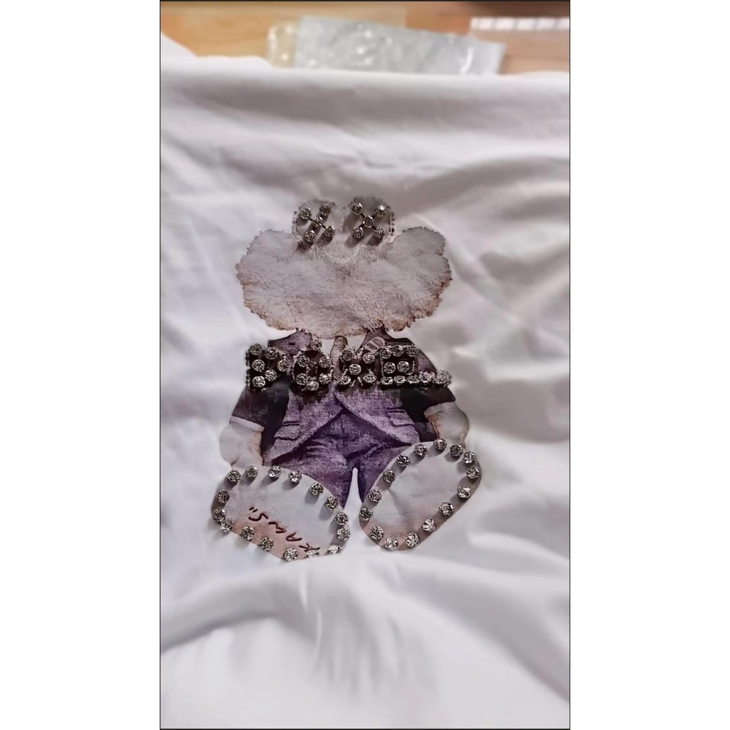 Cotton short-sleeved t-shirt women's foreign style 2022 summer new Korean version loose beaded diamond fashion top trendy ins