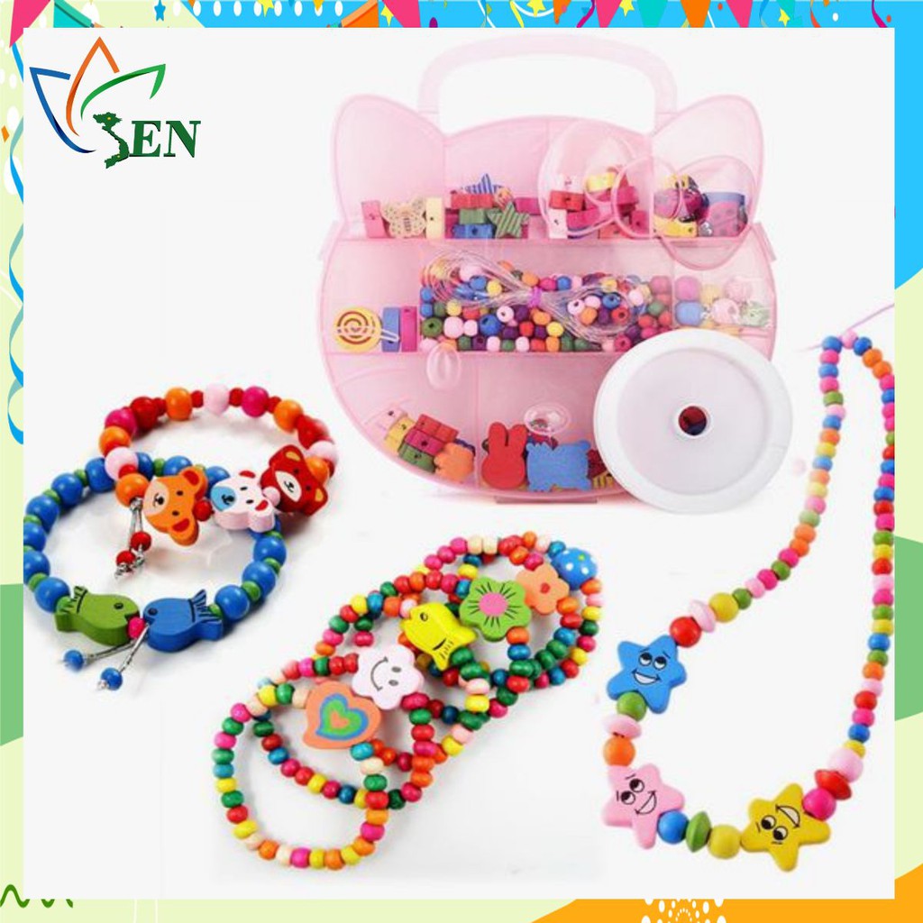 Trọn bộ phụ kiện hạt gỗ làm vòng tay handmade xinh xắn (tặng kèm cuộn cước)