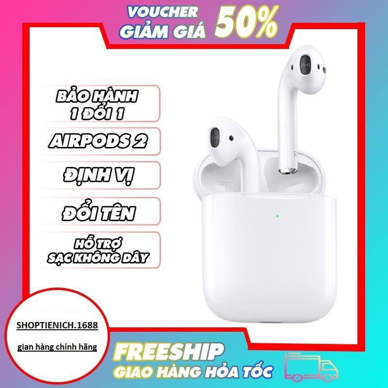 Tai Nghe Bluetooth không dây Airpods 2 Định Vị Đổi Tên, hỗ trợ sạc không dây  truecase