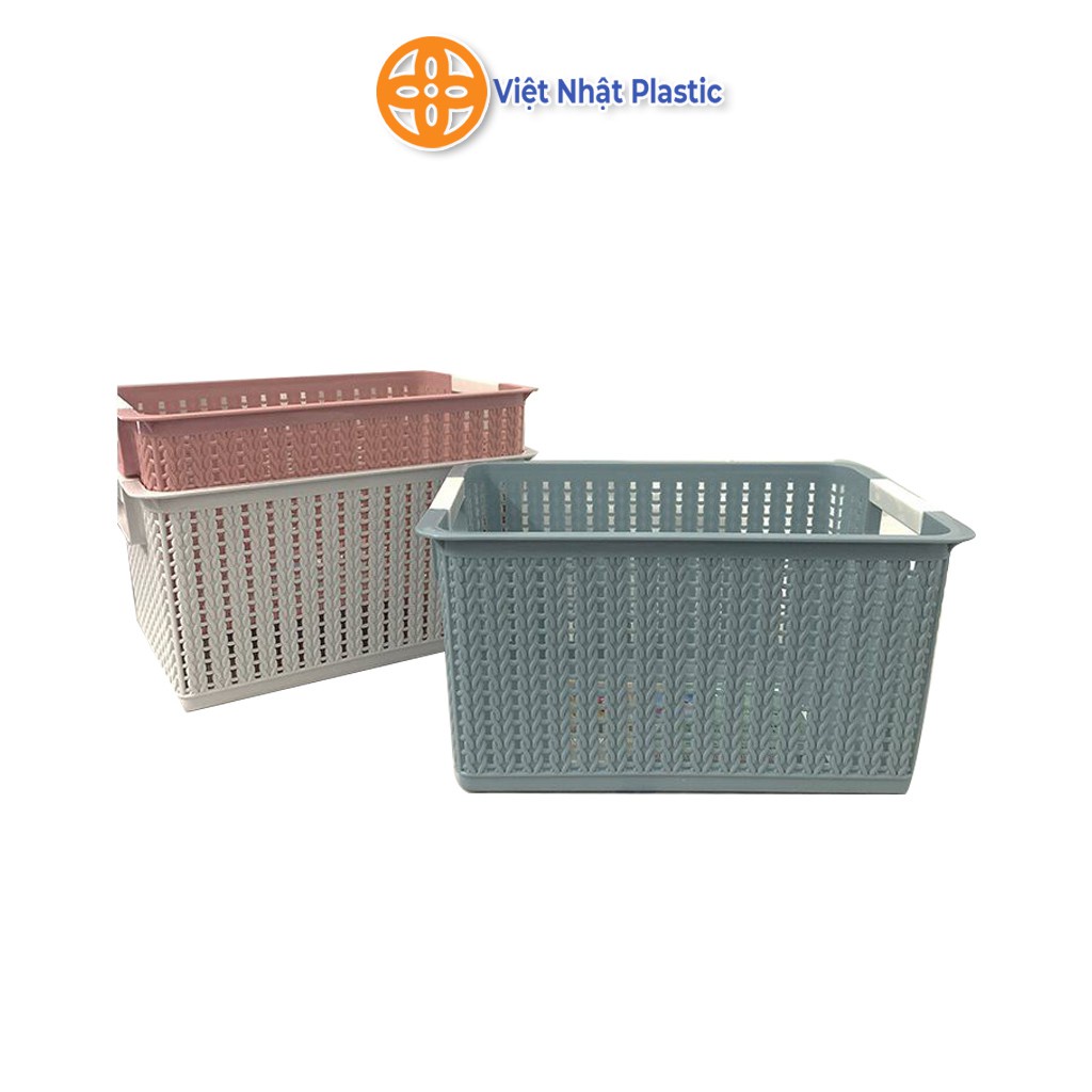 Rổ đan giả mây đựng đồ đa năng 3 size nhựa Việt Nhật, Giỏ đan đựng quần áo, dụng cụ nhà bếp thiết kế hiện đại