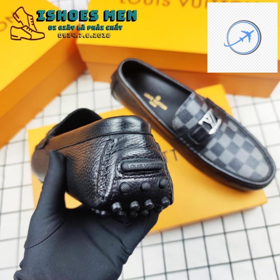 🛍️️🛒 Giày Lười Da Nam, Giầy Mọi Moca LV Nam Vân Caro Thời Trang Cao Cấp Da Bò Xịn Chuẩn Form Nhập khẩu Full Box 🛍️️🛒
