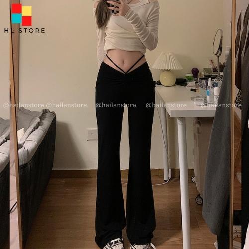 Quần ống loe nữ cạp cao dáng dài❤️ Quần Legging nữ thun gân lưng cao co dãn bốn chiều tôn dáng Hải Lan Store