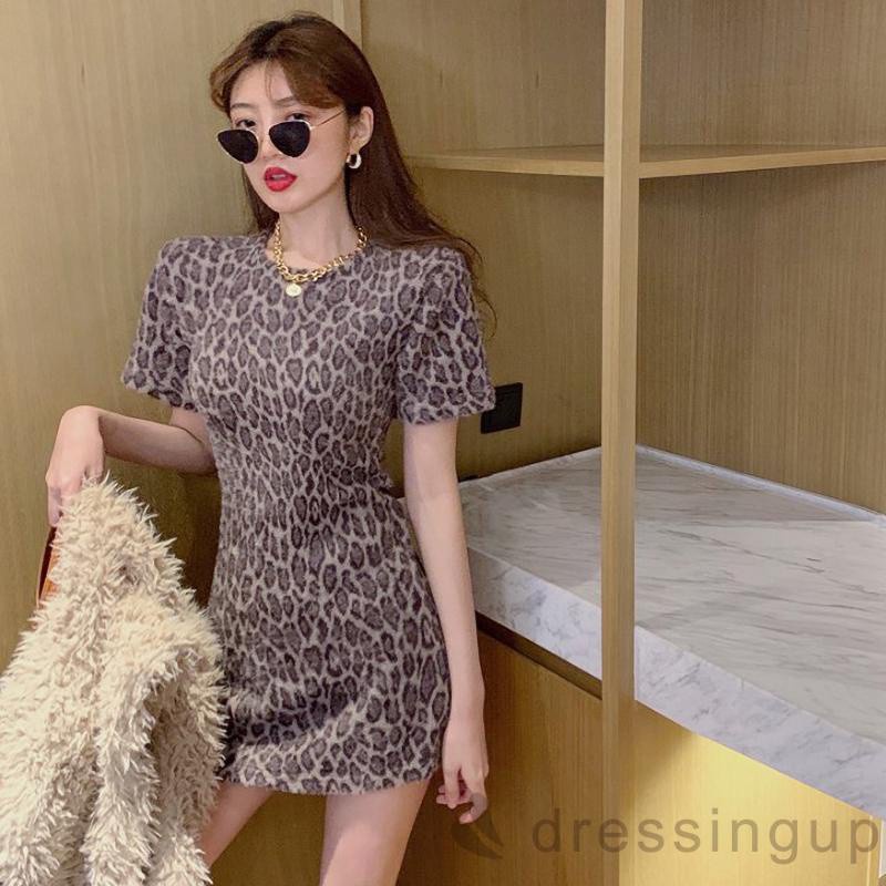 Đầm Mini Tay Ngắn Cổ Tròn In Họa Tiết Da Báo Gợi Cảm Cho Nữ | BigBuy360 - bigbuy360.vn