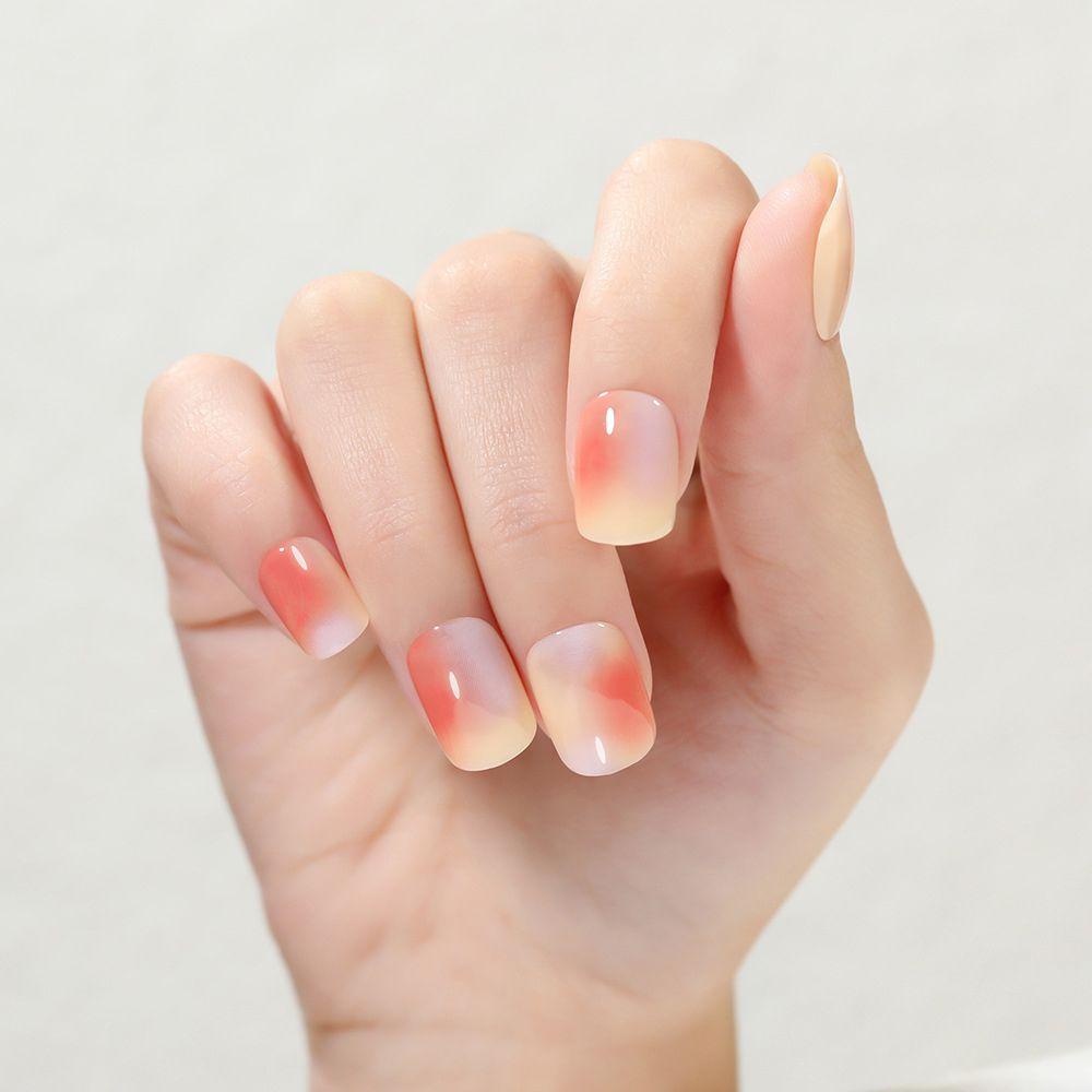 OCEANMAP Móng Tay Giả Ngắn Họa Tiết Bò Sữa Màu Gradient Thời Trang