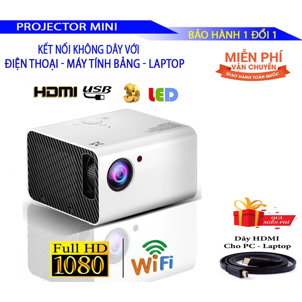 Máy Chiếu Kết Nối Không Dây T10 Cho Smartphone Có Độ Phân Giải Full HD 1080P. Tặng Kèm Dây HDMI và Dây Audio 3.5