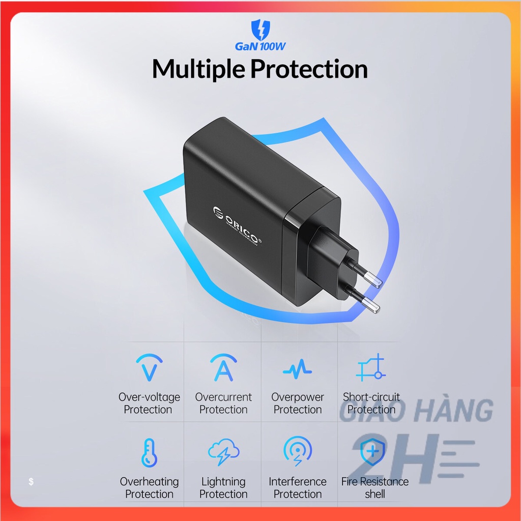 ORICO Sạc USB Bộ Sạc Điện Thoại GaN 100W Cho Máy Tính Bảng  Sạc Nhanh Cho Xiaomi Sạc USB Type C PD  - GaN 100W