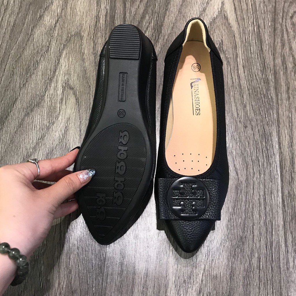 Giày đế xuồng búp bê nữ 4 phân Lunashoes (25801) mũi nhọn da thật có nơ cao cấp dễ đi kiểu Hàn quốc nhiều màu