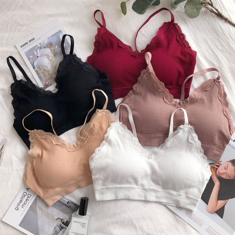 Áo ngực bra nữ len tăm viền ren thể thao nâng ngực - Áo lót bralette tập gym coton mềm không gọng mút mỏng YLY16