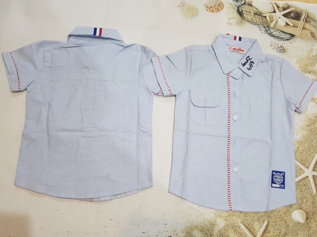 31-55kg. SƠ MI NGẮN TAY BÉ TRAI HAI MÀU TRẮNG XANH SANG TRỌNG