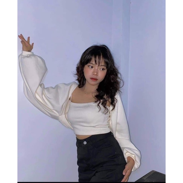 Set áo 2 món kiểu cadigan croptop tay phồng mix áo 2 dây phong cách cá tính guuz-official