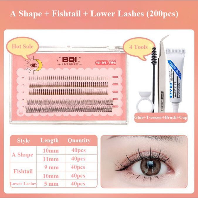 Set mi giả nối sợi 3in1 tặng kèm nhíp gắp + keo dán