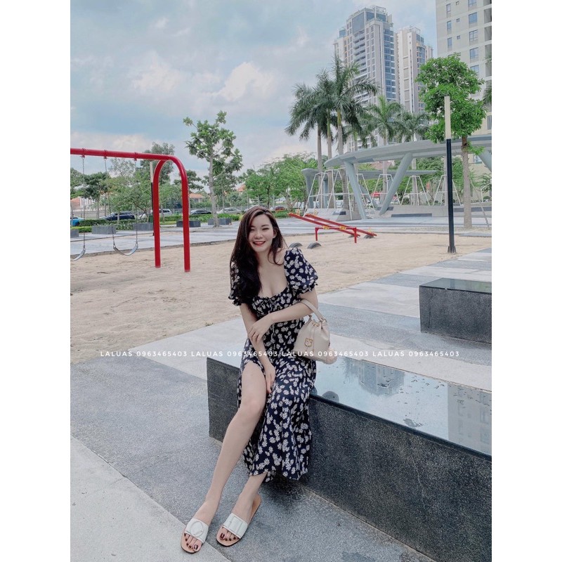 [Có ảnh thật]Đầm hoa cúc xẻ tà lụa loại 1 Laluas | BigBuy360 - bigbuy360.vn