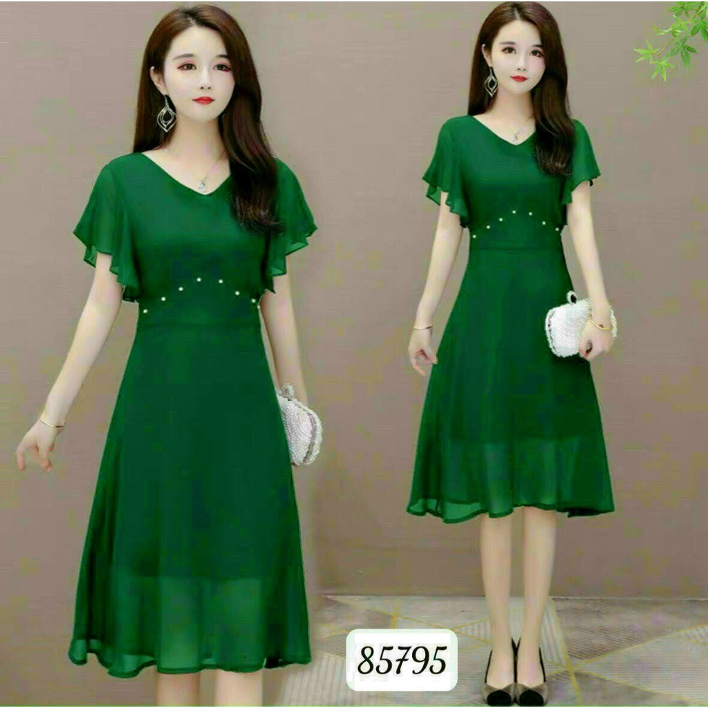 Đầm voan nữ trung niên chữ A đen xanh hồng dự tiệc dạo phố đêm trẻ trung