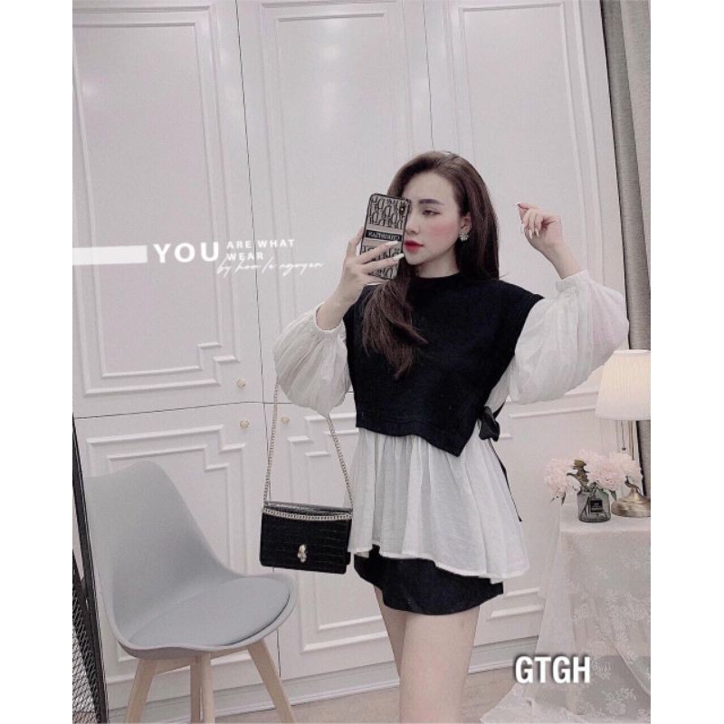 Áo babydoll tay phồng phôm rộng  bánh bèo tiểu thư
