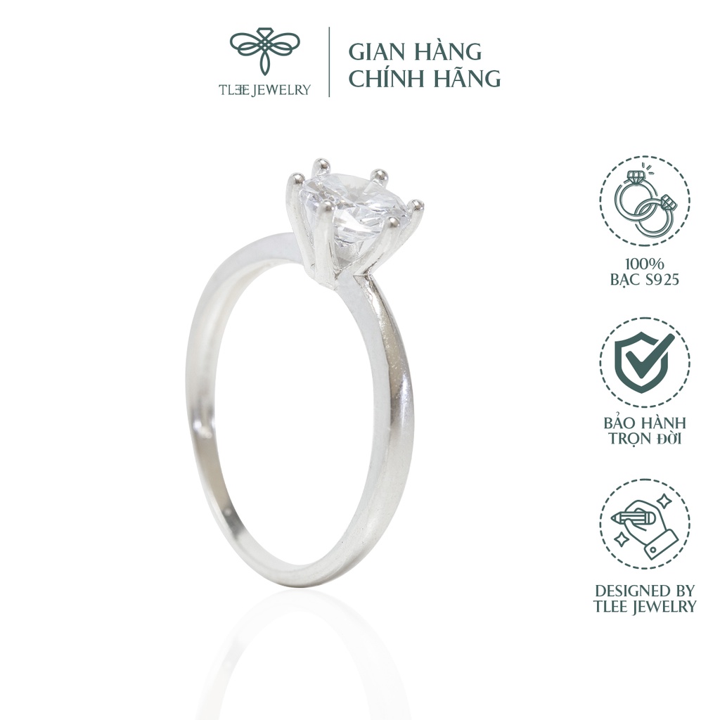 Nhẫn bạc nữ TLEE đá sáu chấu viền trơn NCJ A0177