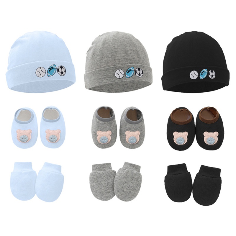 Bộ Vỏ Bọc Chân + Găng Tay + Mũ Bằng Cotton Giữ Ấm Cho Bé Sơ Sinh