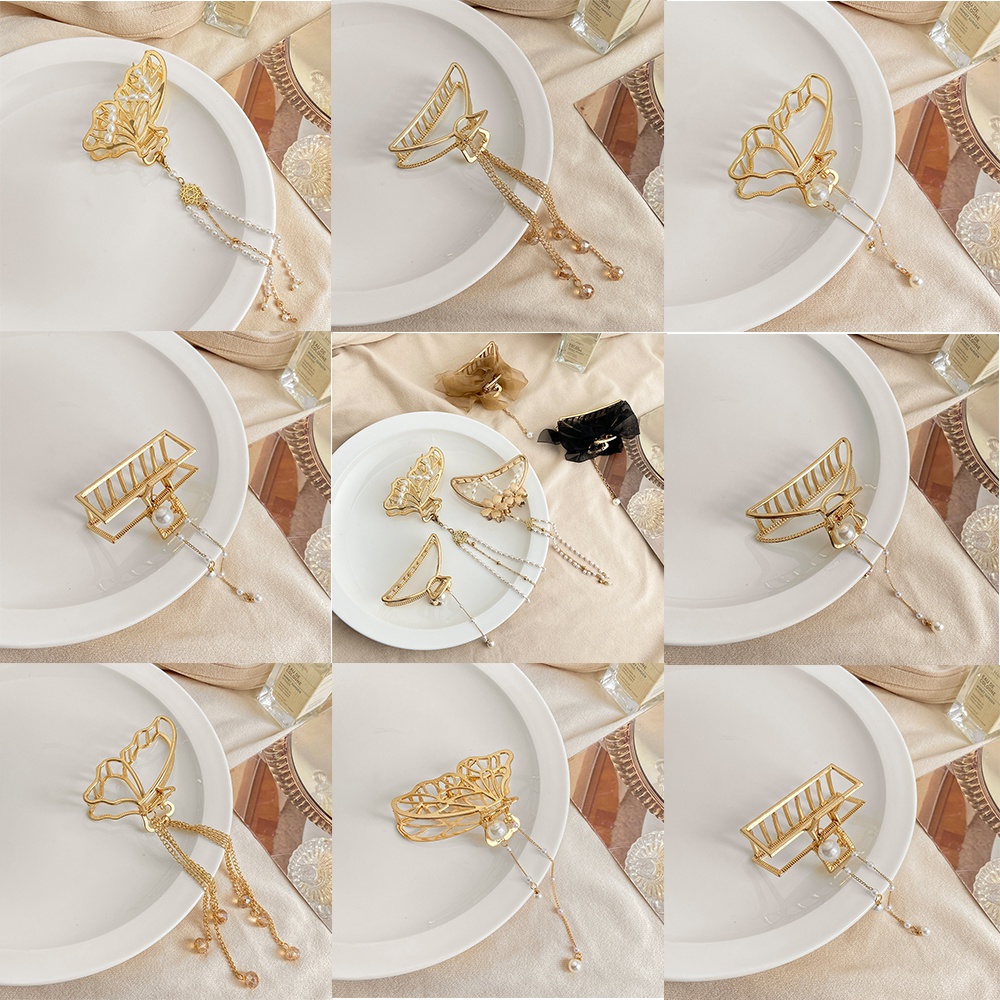 Kẹp tóc iF YOU bằng kim loại hình bướm phối ngọc trai thời trang cho nữ