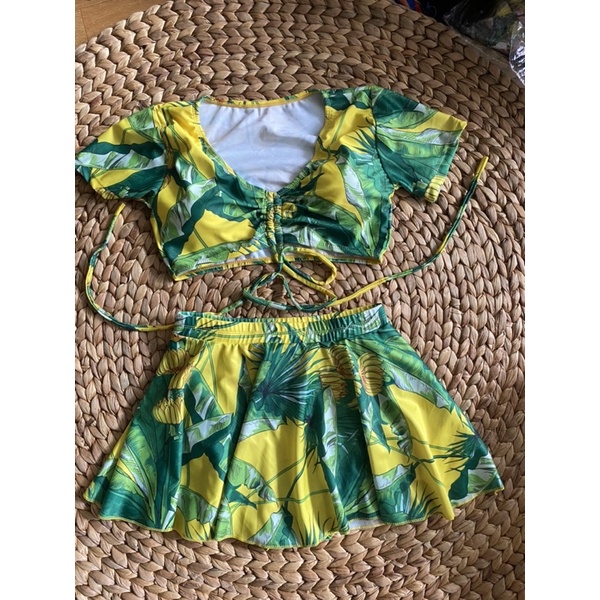 Bikini biển 2 mảnh ❤️ Siêu hót ❤️ Đồ bơi tay ngắn phối quần đùi váy nhún m