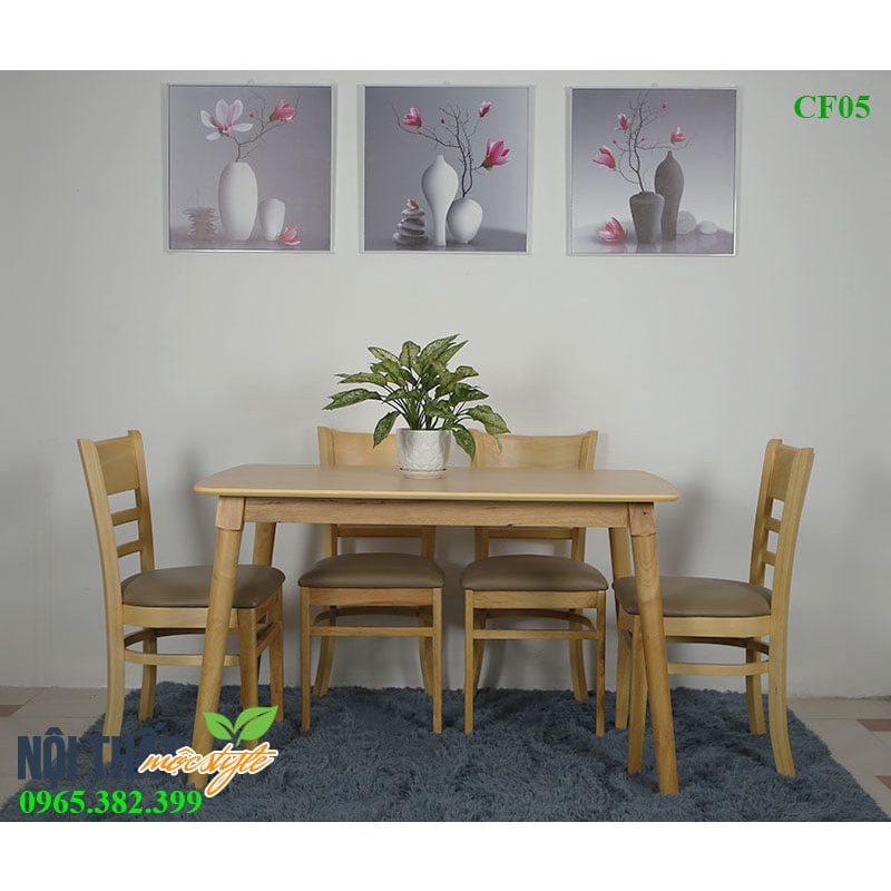 Bộ bàn ăn Cabin CF12 màu tự nhiên phong cách Hàn Quốc dành cho 4 người hoặc 6 người giá rẻ
