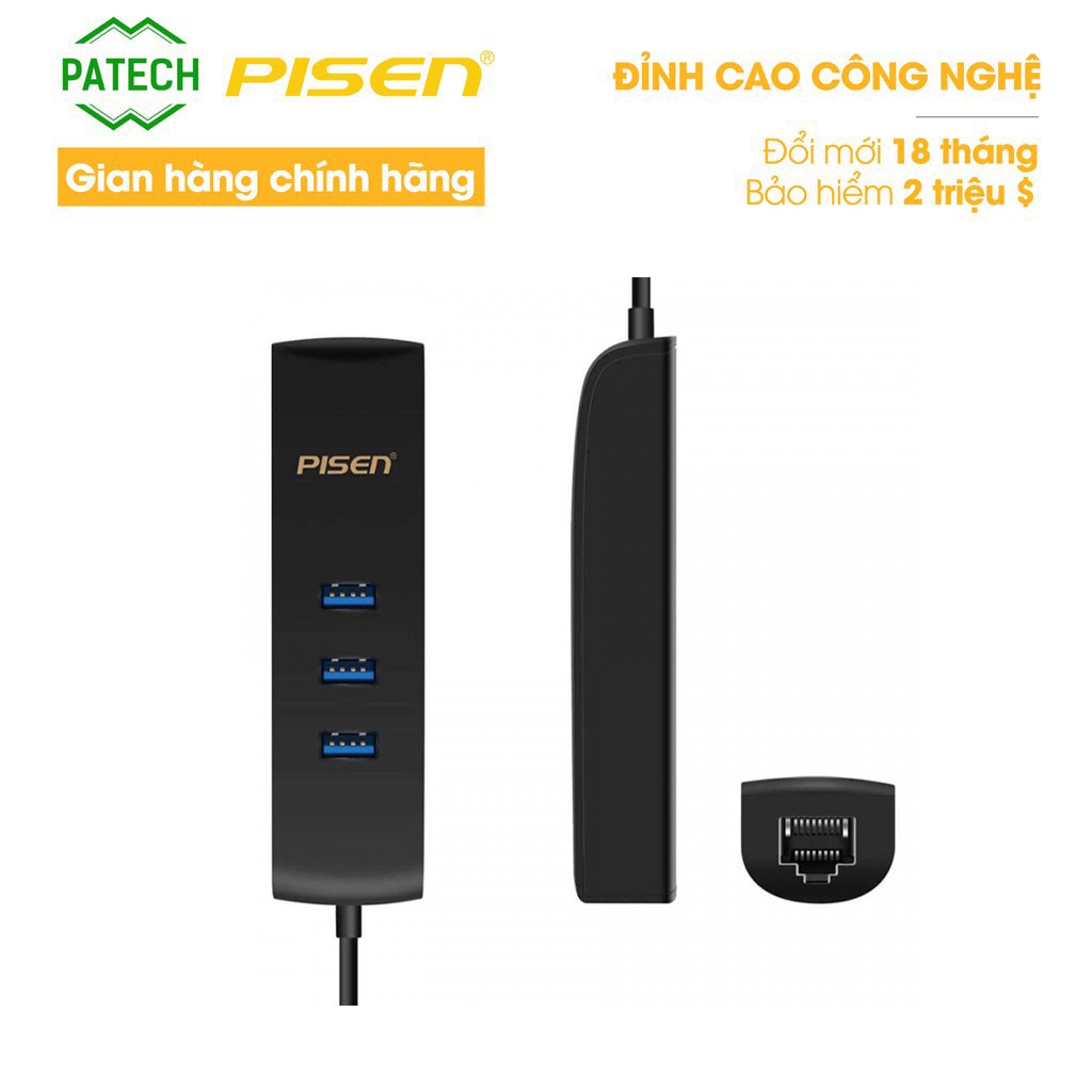 Bộ chia PISEN Type-C 4 trong 1 (USB3.0x3, LAN x1 ) - (TS-E116) - Hàng chính hãng