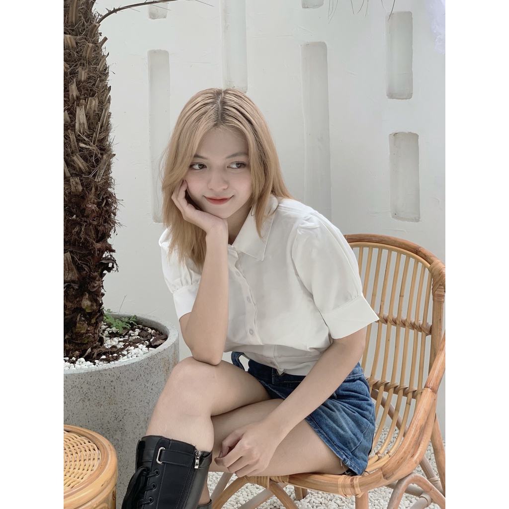 Áo Sơ Mi Croptop tay phồng xinh xắn cho nữ - AAG99 Shop -SM004