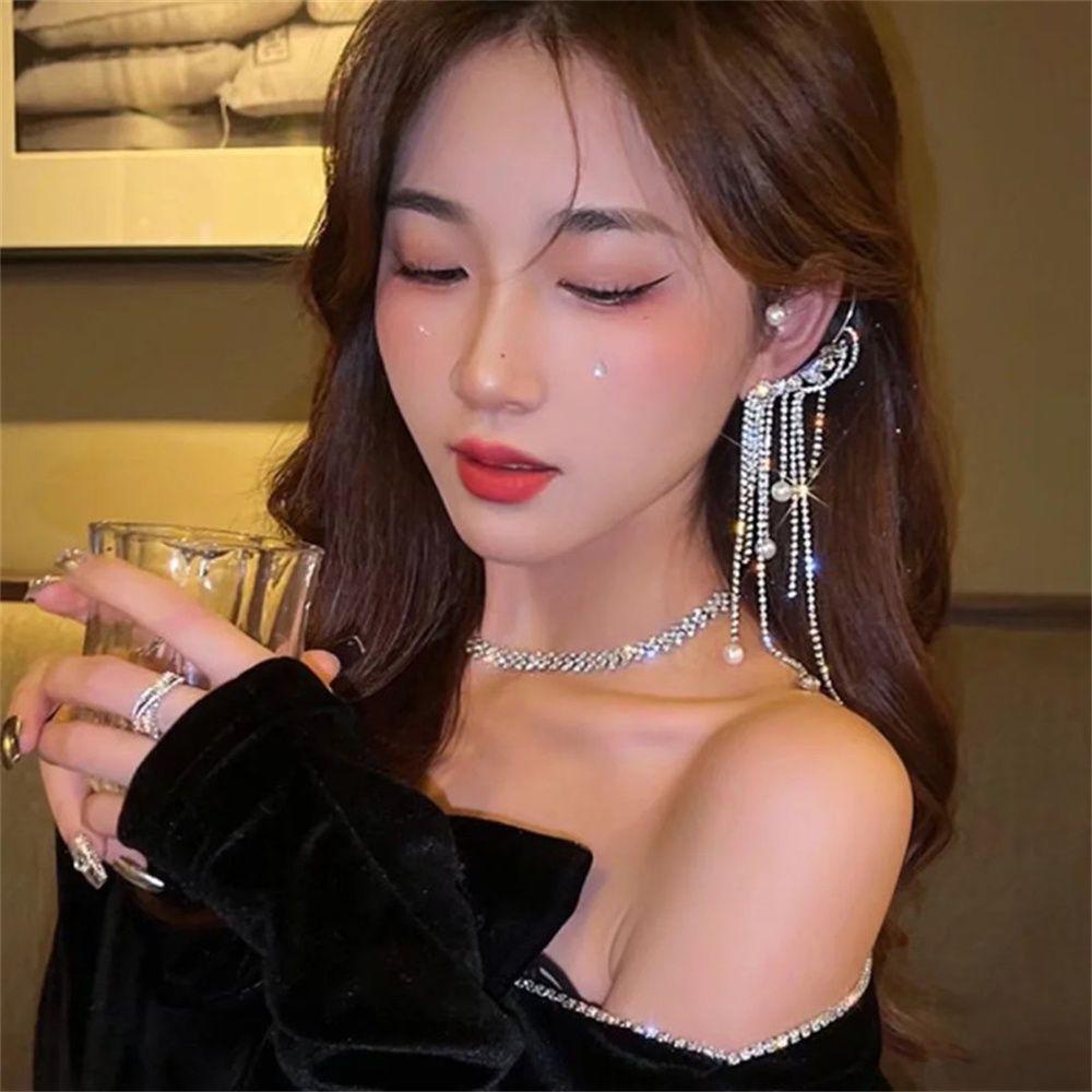 Khuyên Vành Tai Tua Rua Đính Đá Zircon 1 # Cho Nữ|Khuyên Xỏ Cơ Thể Đính Ngọc Trai Giả Xinh Xắn