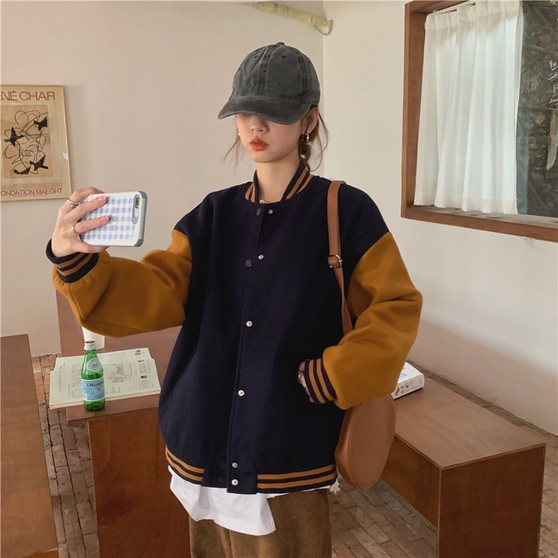 [Order taobao] Bomber dạ ép basic ullzang Hàn Quốc sẵn màu xanh vàng