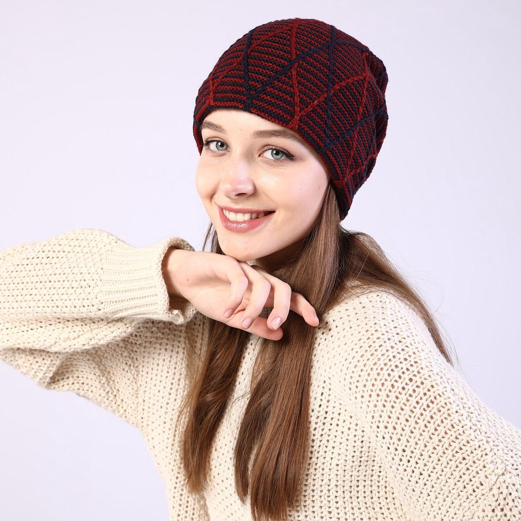 HS Mũ Beanie Dệt Kim Không Vành Giữ Ấm Mùa Đông Cho Nữ