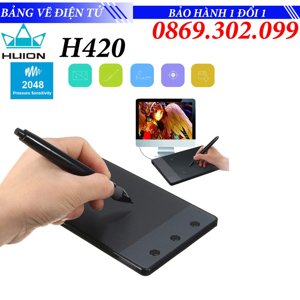 Bảng Vẽ Điện Tử Huion H420 - Thiết Kế, Chữ Ký Điện Tử, vẽ truyện tranh, phác họa - Đồ họa dành cho người mới