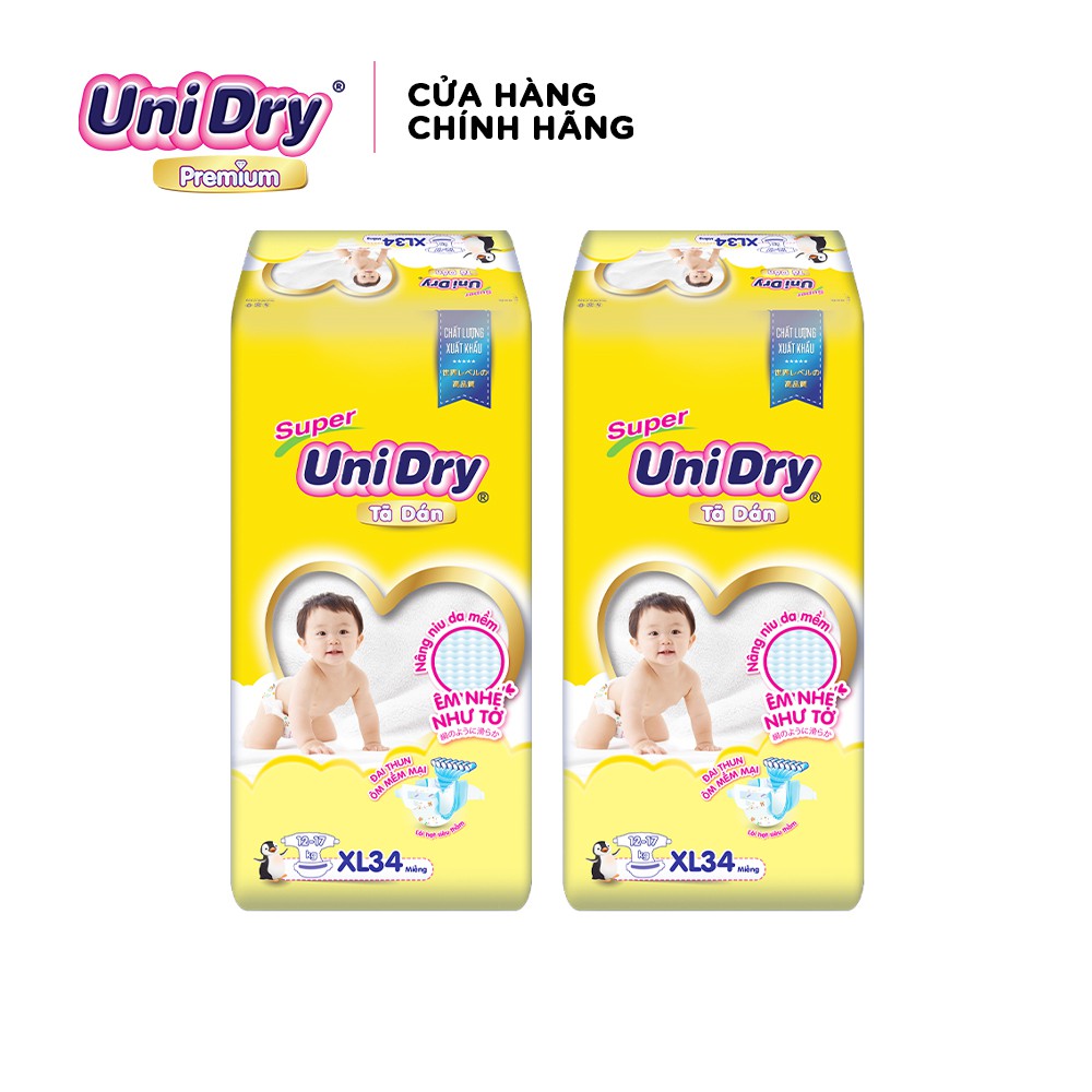 (Tặng 1 gói tã quần XXL7) Combo 2 tã dán UniDry size XL (34 miếng)