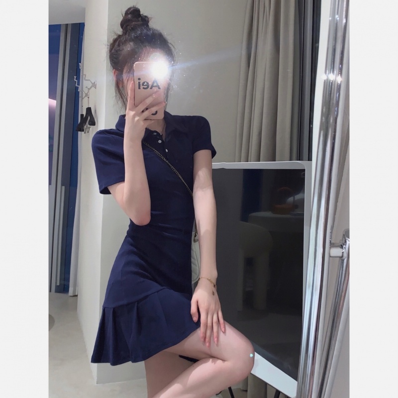 COZOK Đầm Tay Ngắn Cổ Bẻ Dáng Ôm Thời Trang Trẻ Trung Cho Nữ