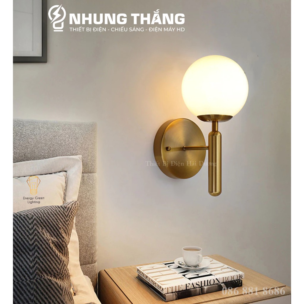 Đèn Treo Tường Mặt Trăng 6102 Thân Vàng - Chao Thủy Tinh - Kiểu Dáng Sang Trọng - Tặng kèm Bóng Led - Bảo Hành 12 Tháng