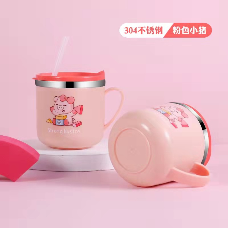 PVN48145 Cốc Uống Nước Giữ Nhiệt Inox Có Nắp Đậy Chống Đổ Cho Bé Giá Rẻ